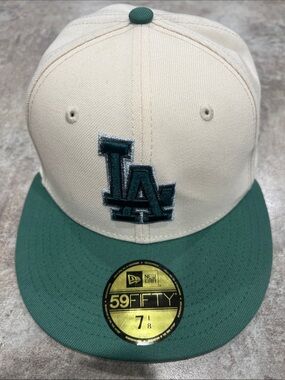 New Era Cream Crown Baseball Cap with Green Visor 7 1/8 fitted